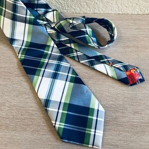 John Sparks Navy Blue Green Plaid Men’s Neck Tie